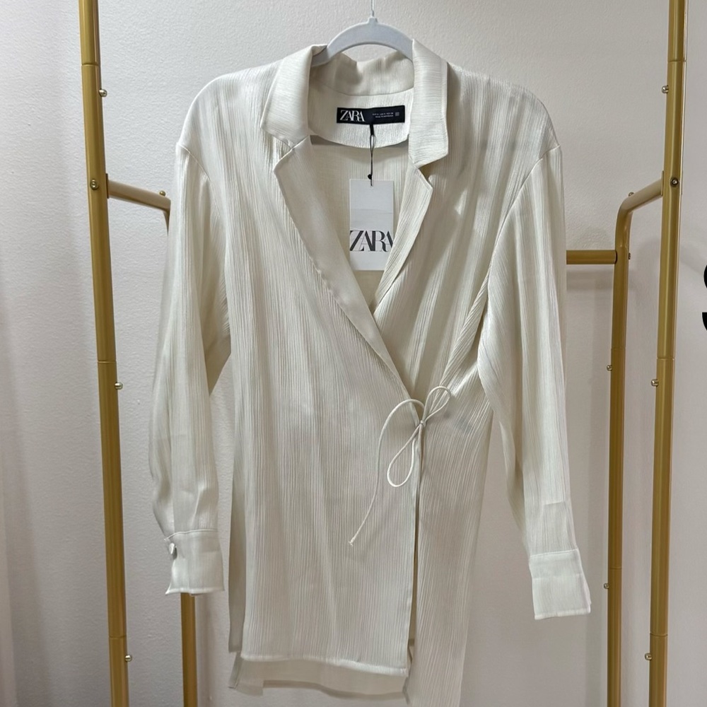 Zara Off-White Tie Blouse